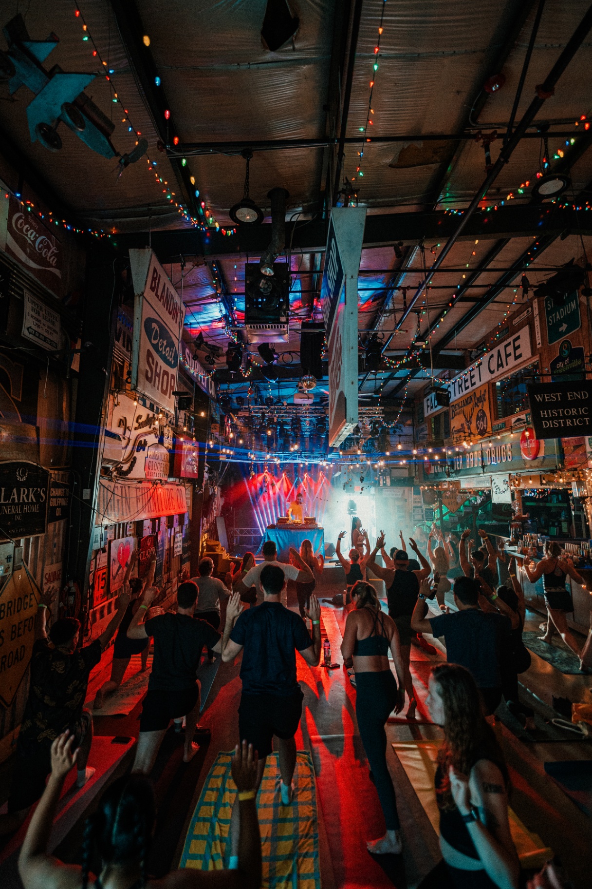 Silent disco yoga class inside a Greenville bar
